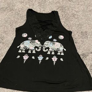 Blue and pink elephant tank top